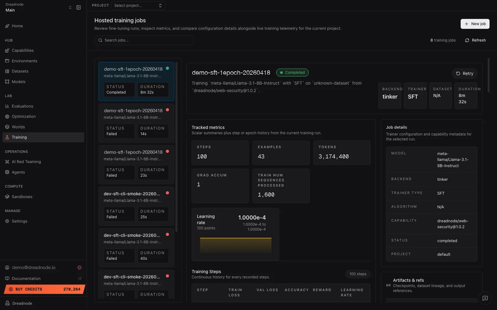 Hosted training jobs view